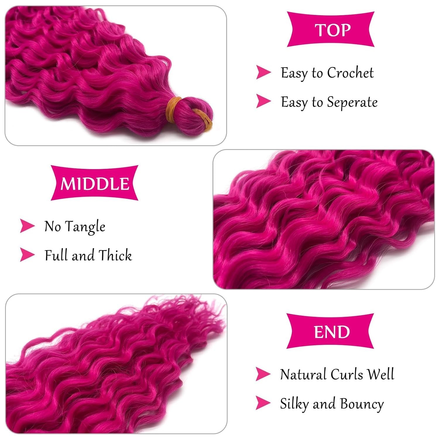 Pink 30 Inch Boho Curly Braiding Hair 2pk Deep Ocean Wave Crochet Hair for Braid