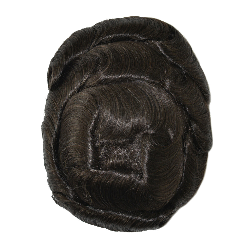 Mens Human Hair Replacement System Durable Hairpiece Fine Mono Poly Skin Toupee