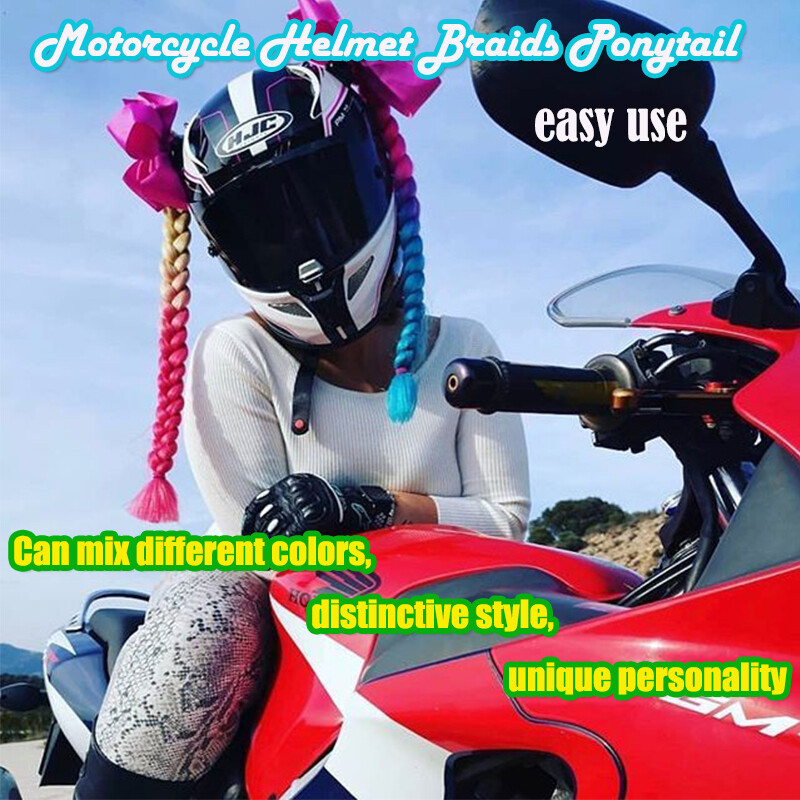 US 20 Inch Rainbow Motorcycle Motorbike Helmet Braids Ponytail With Suction Cup