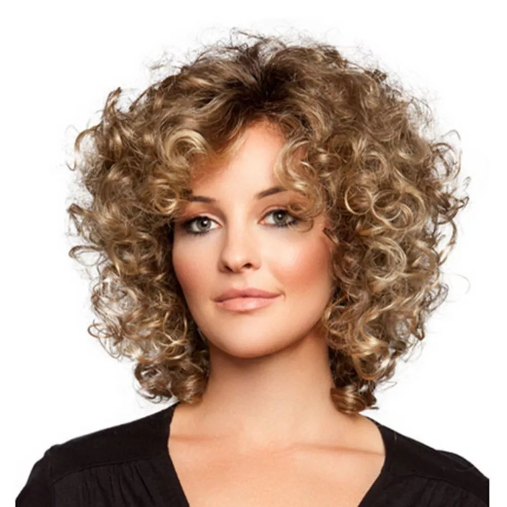 12 Inch brown Black Short Curly Wig Women’s Layered Capless Wig