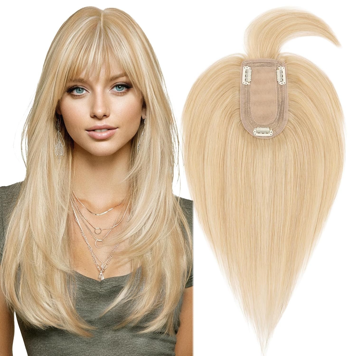 Ash Blonde Bleach Blonde Highlight 8in 100% Human Hair Women Hair Topper