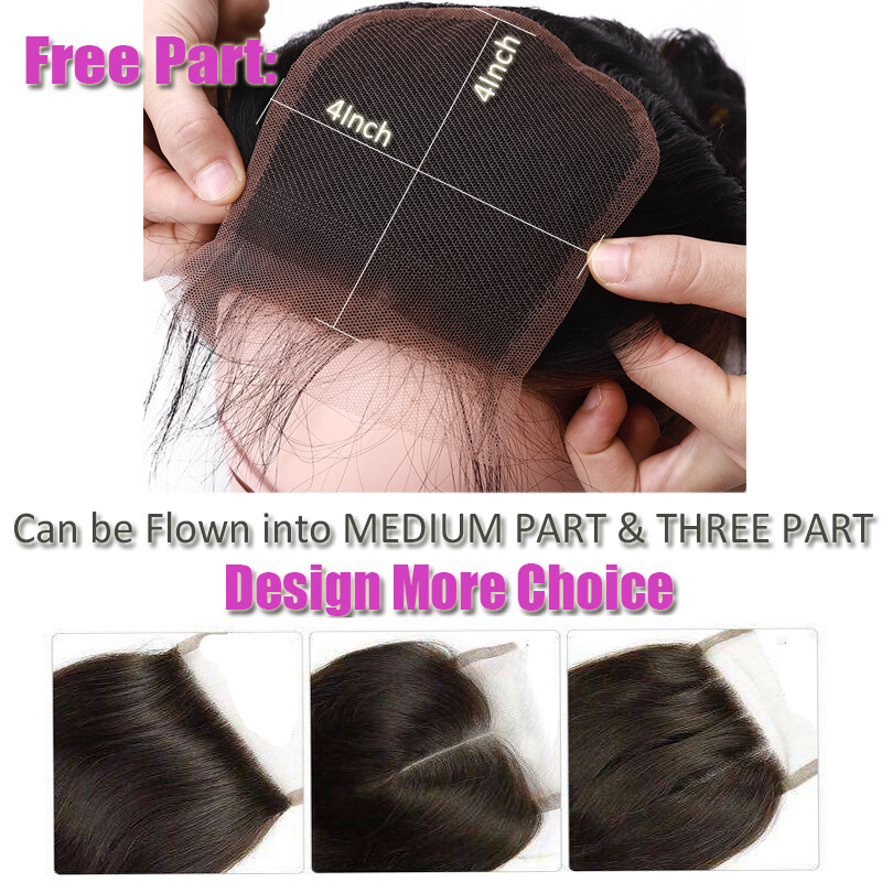 Pre Plucked Lace Closure with 3Bundles Brazilian Virgin Human Hair Wavy Weave US