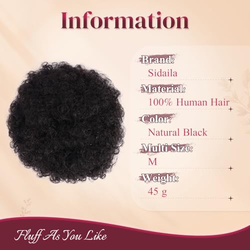 100% Human Hair Afro Puff Drawstring Ponytail for African M-1PCS Natural Black