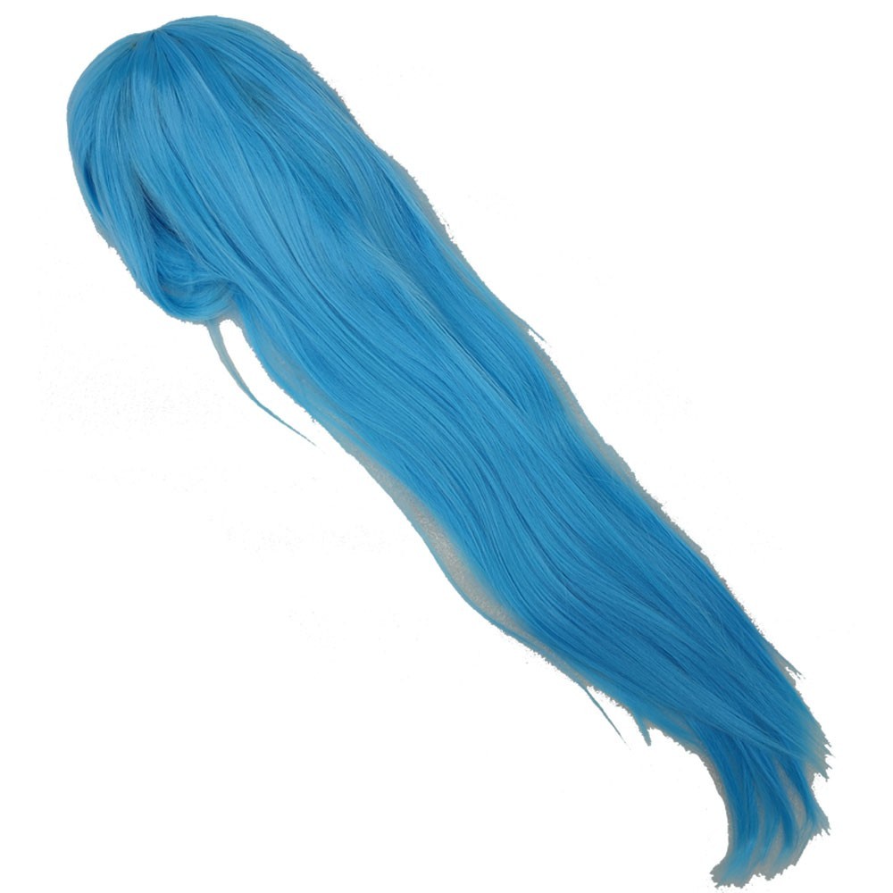 Blue New 80cm Straight Sleek Long Full Hair Wigs Side Bangs for Women Rose Net