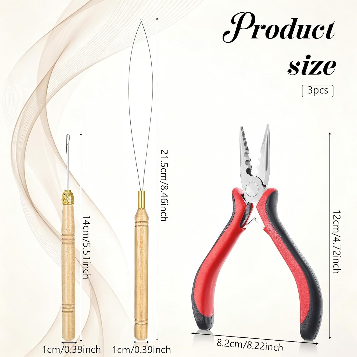 3 pcs Hair Extension Tools Kit, Microlinks Beads Tools Pliers Loop Needle