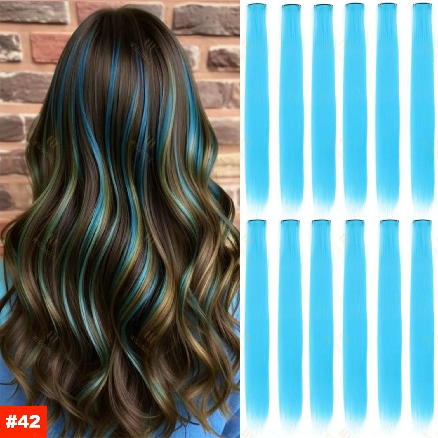 22Inch Synthetic Clip In Hair Extensions Straight Rainbow Colors High Temp