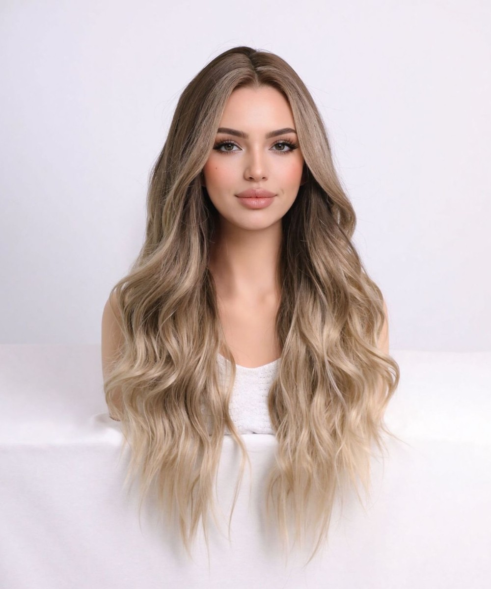 26in Brown to Golden Blonde Ombre Long Wavy Wig Heat Resistant Synthetic Cosplay