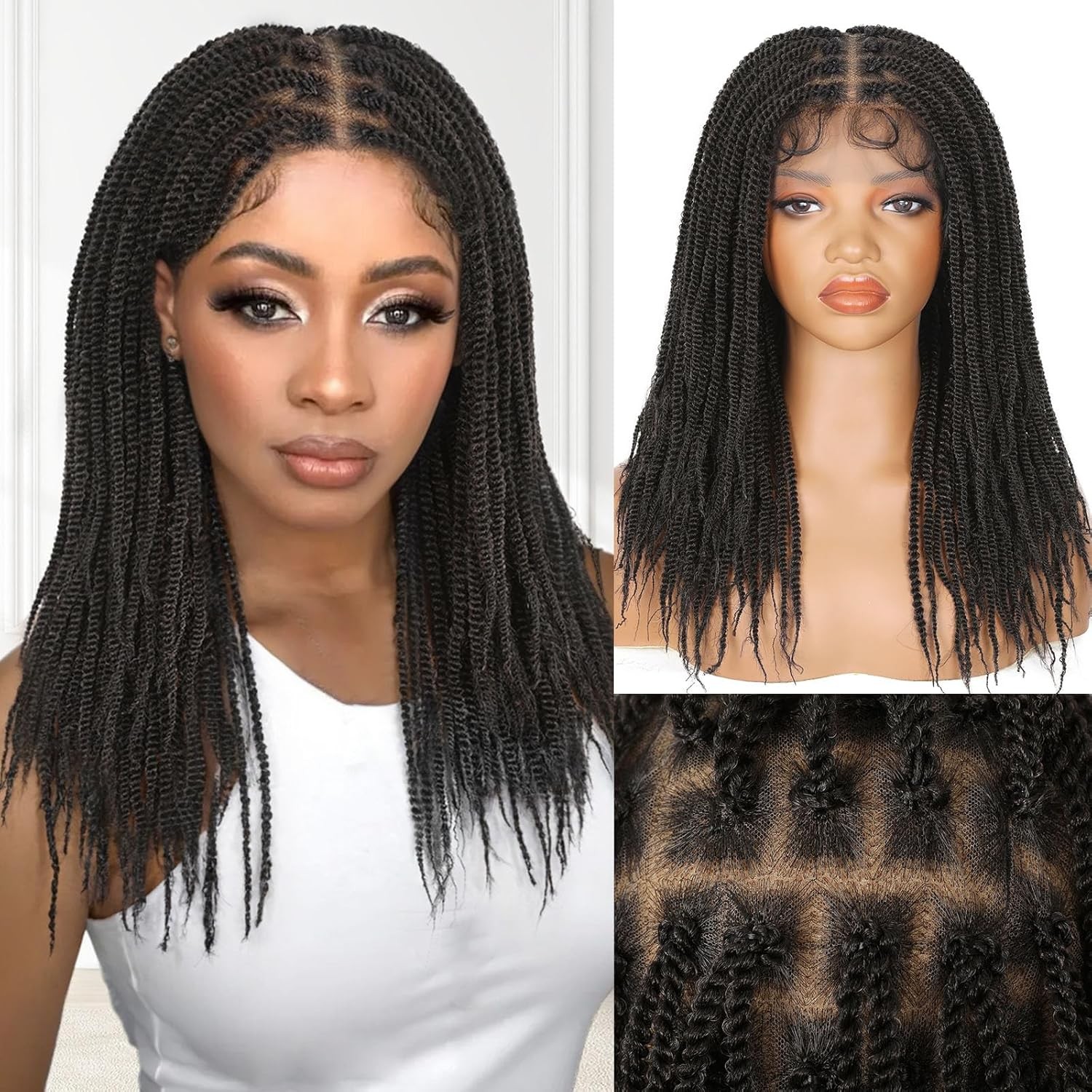 Full Lace Braided Wigs 20 Inch Knotless Braied Dreadlock Wig Glueless Twist Wigs