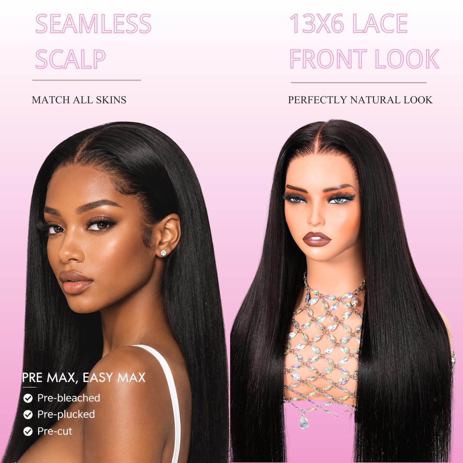 13×6 HD Lace Front Wig Human Hair, Pre-Plucked & Bleached, 200 Density, Glueless