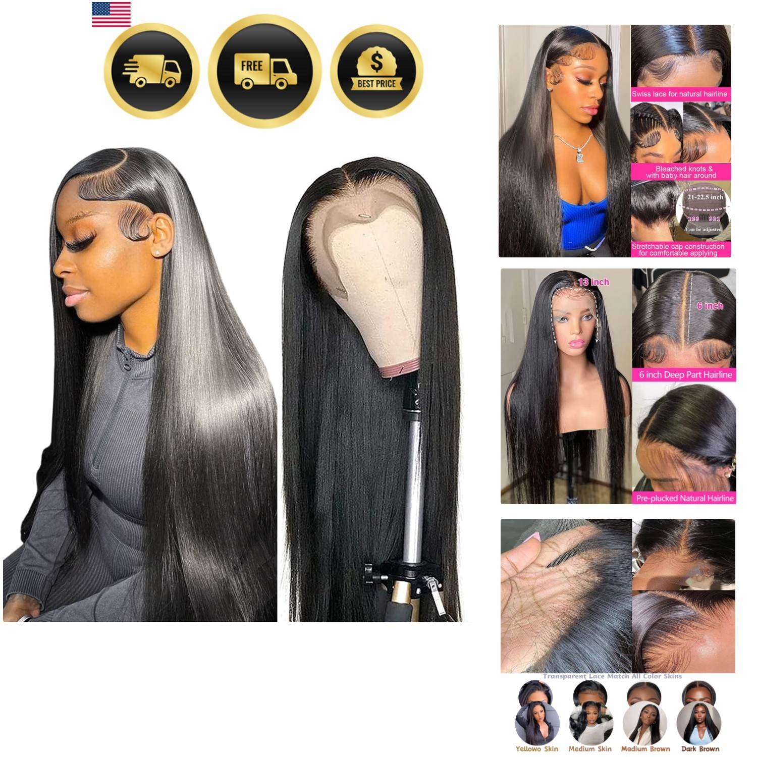 Human Hair Lace Front Wigs 28 Inch Straight HD Transparent 13×6 Glueless