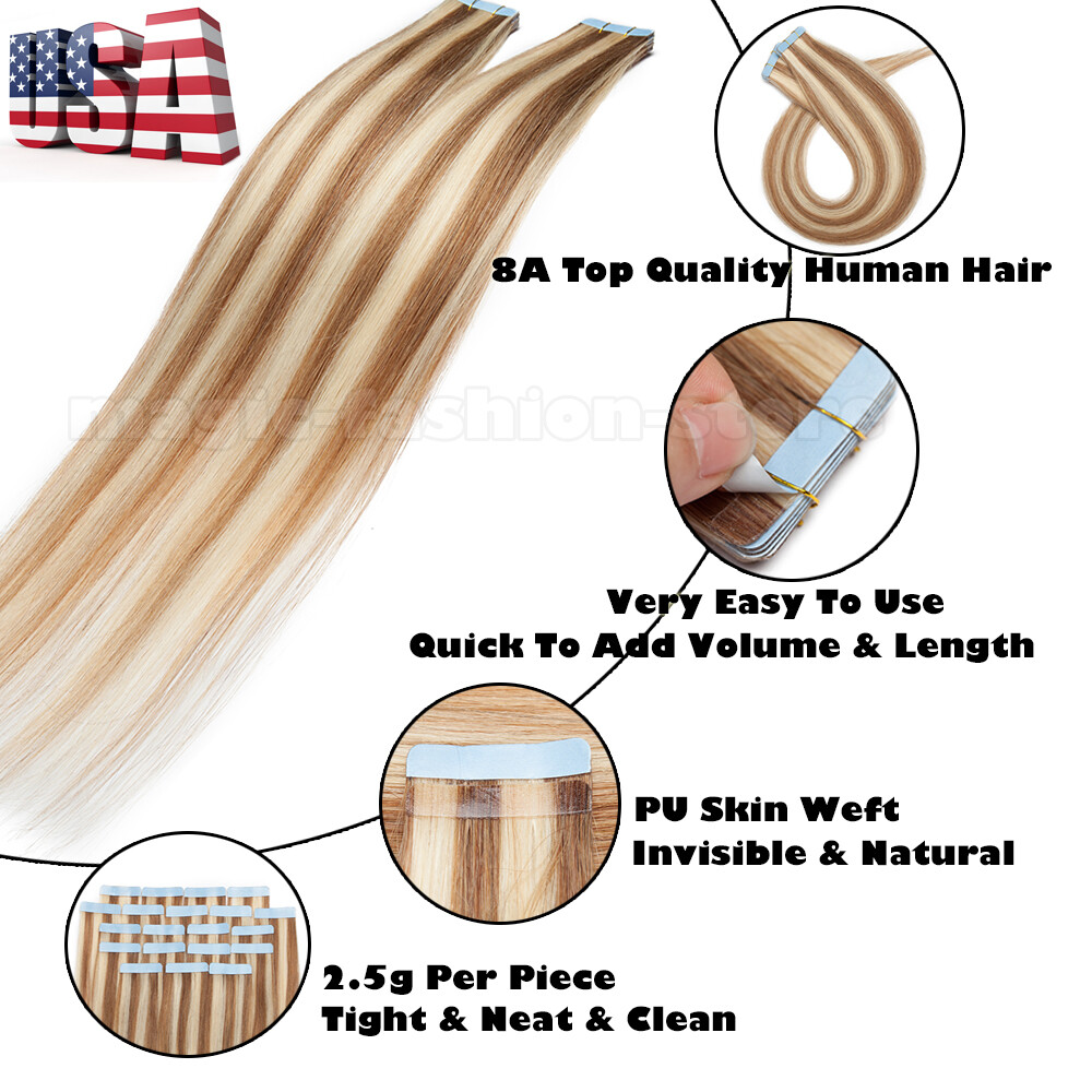 Invisible 150G Glue Skin Weft Tape In 100% Remy Human Hair Extensions Thick SALE