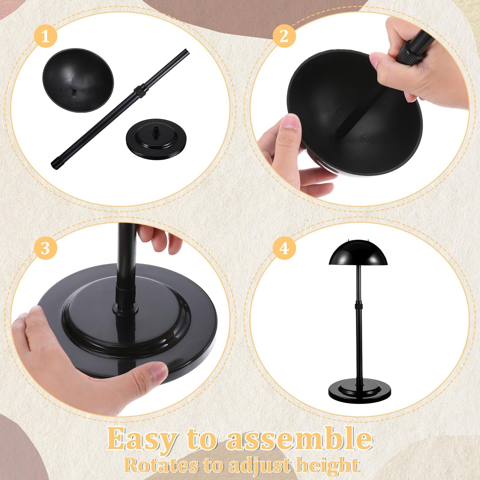 8 Pcs Adjustable Wig Stand Set, Portable Non-Slip Hat Display Holders, 9.8″-18.9