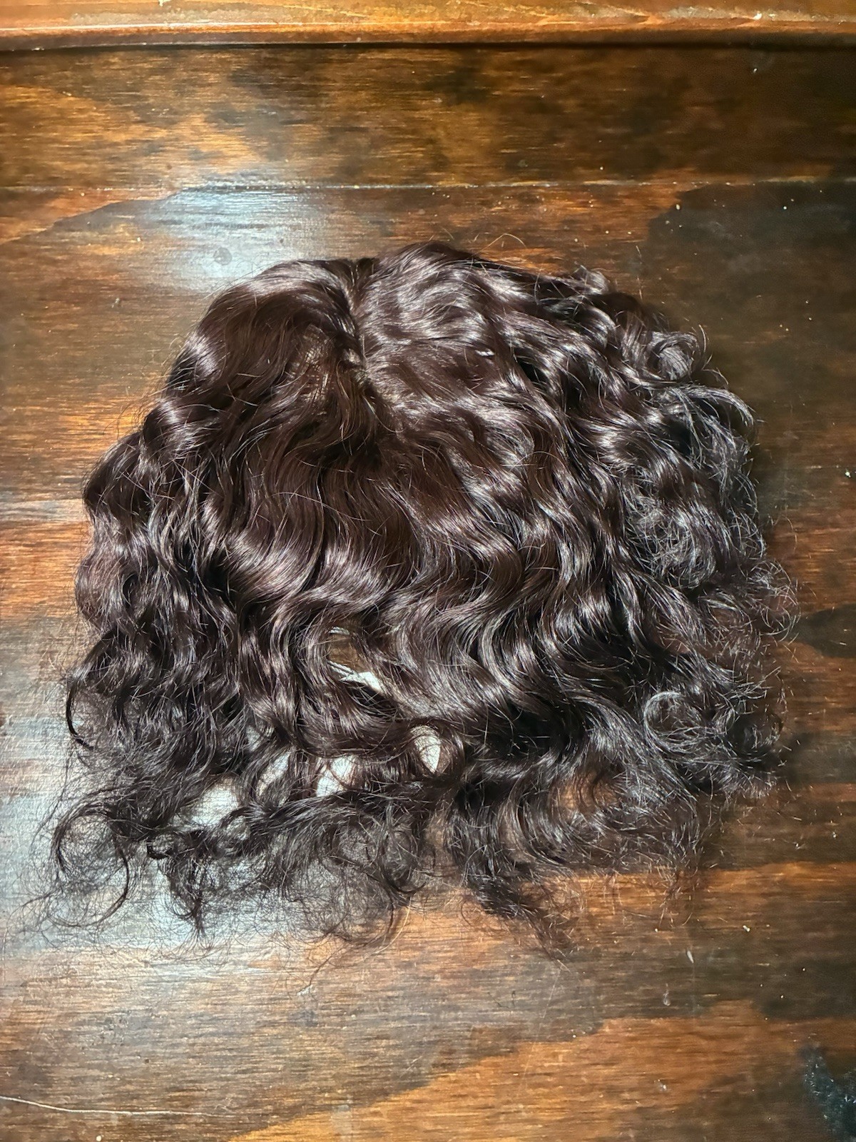 10” Remy Human Hair Topper, Silk Top Clip In, Wavy Dark Brown, No Bangs