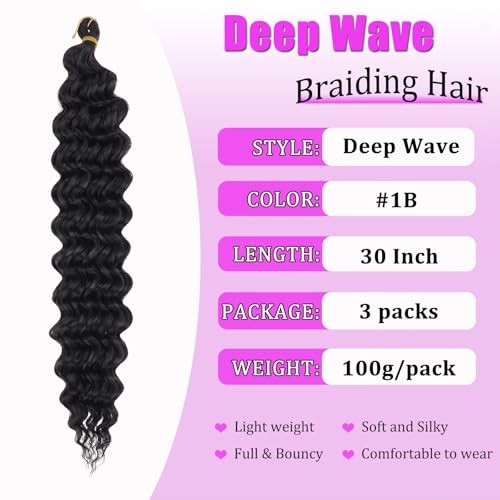Ocean Wave Crochet Hair 3 Packs 30 Inch Deep Twist 30 Inch (Pack of 3) #1B