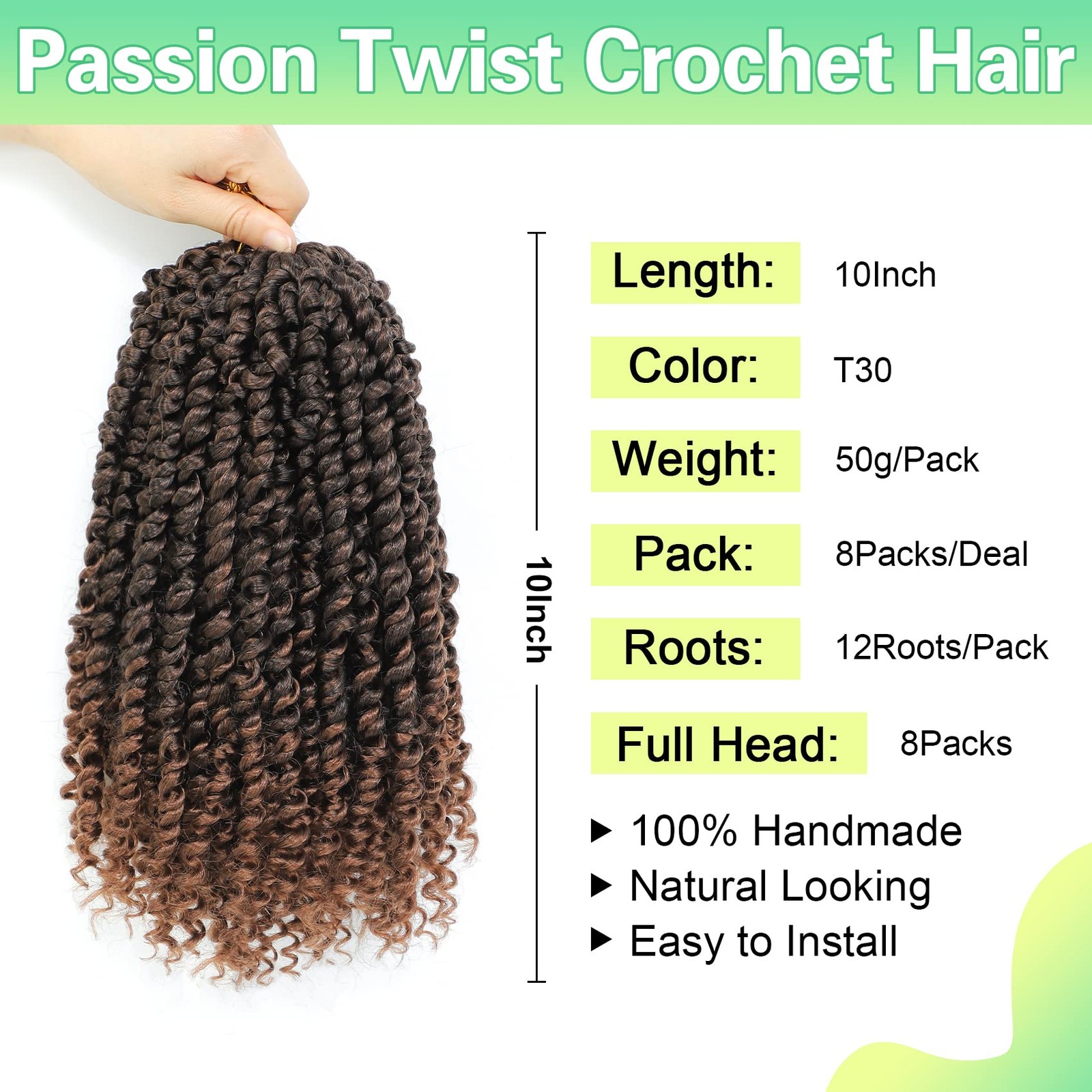 Passion Twist Crochet Hair 10Inch Passion Twist Hair 8 Packs Pre Looped Short Pa