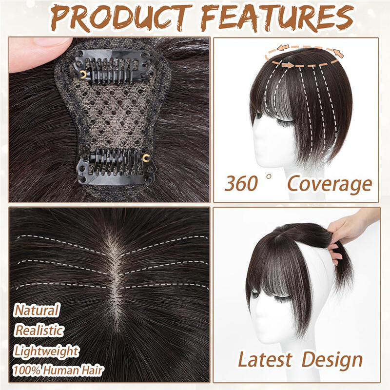 Clip in Bangs 100% Human Hair Extensions Wispy Air Curved Bangs Fringe Hairpiece