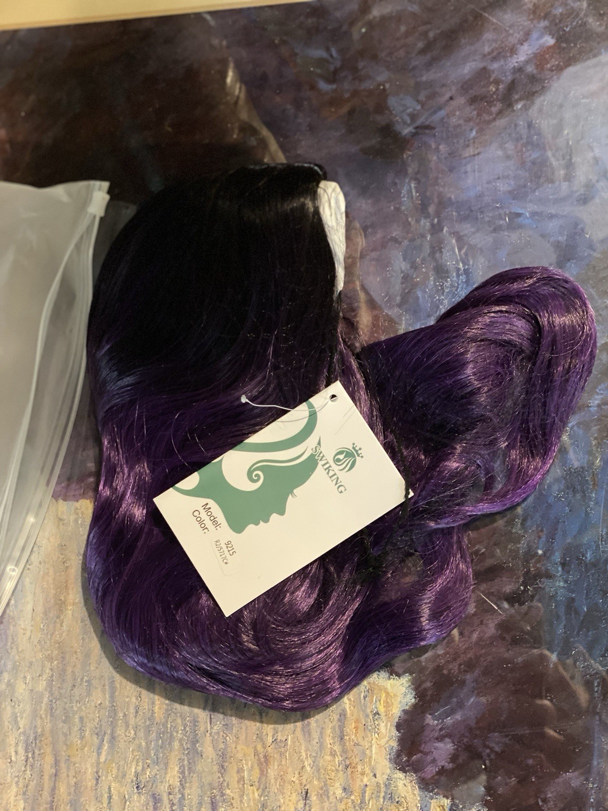 Swiking Ombré Purple Curly Wavy Long Wig For Woman.