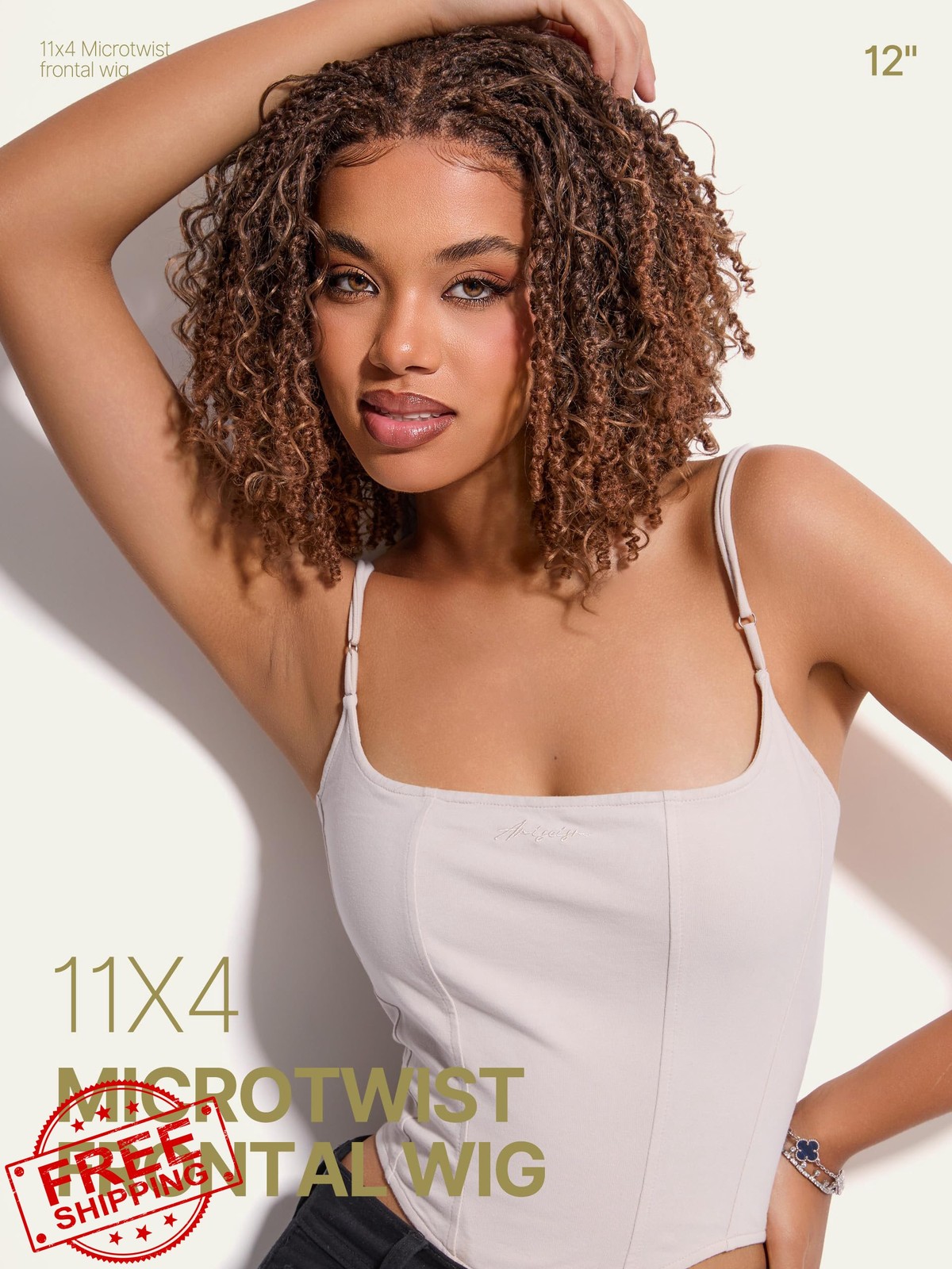 Frodio Veralux Fiber Wig 12” Synthetic Micro Twist Curly Brown Lace