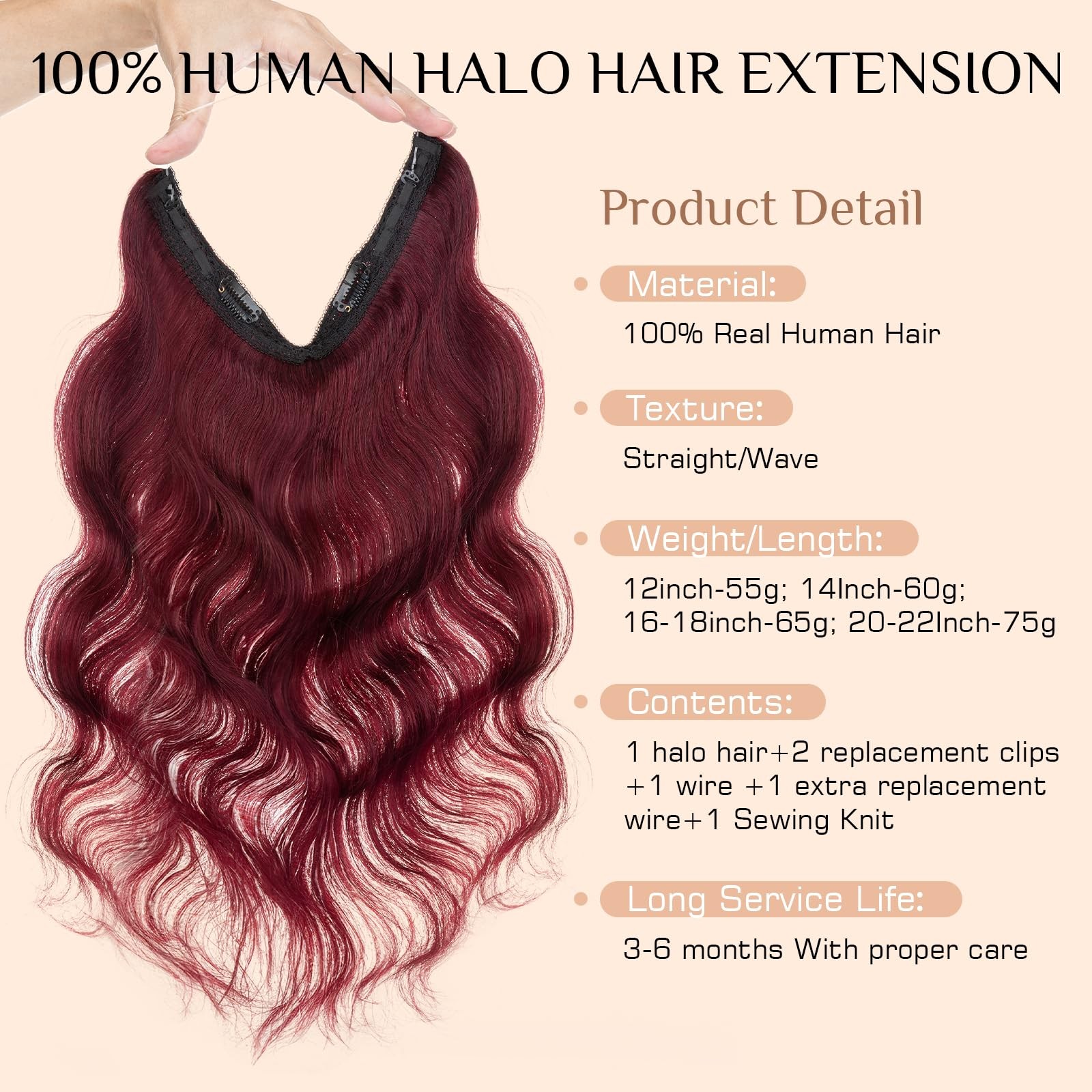 Rich Choices Short Halo Hair Extensions Real Human Hair Wave/Curled Remy Hairs