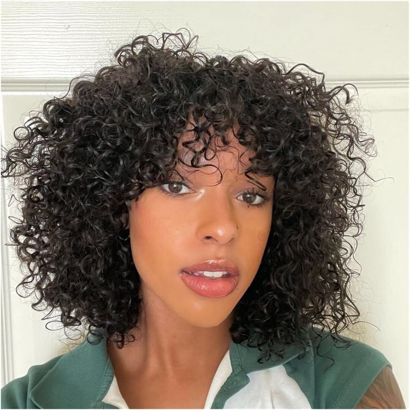 Bob Curly Human Hair Wigs With Bangs 2×1 Lace Wigs Glueless for Women