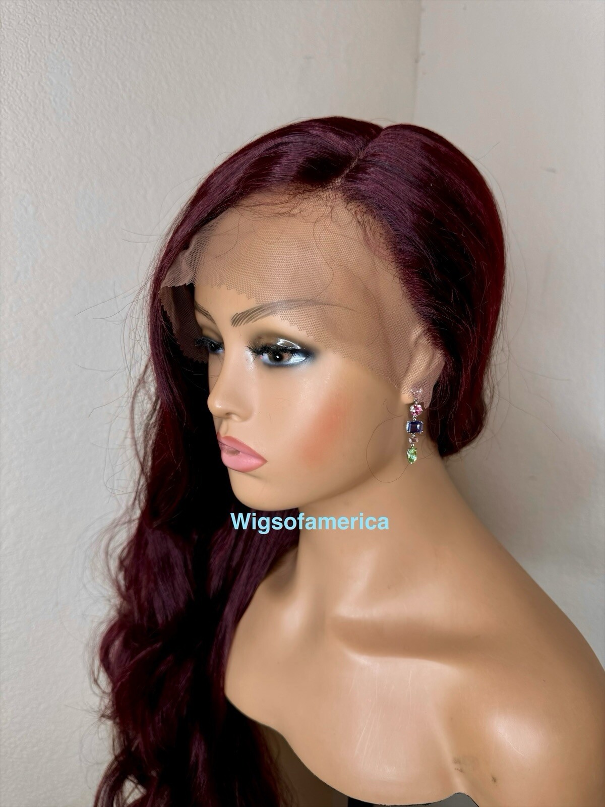 Red Burgundy Wig 99j Lace Front Side Part 26 Inches Long Wavy Layered Heat Ok