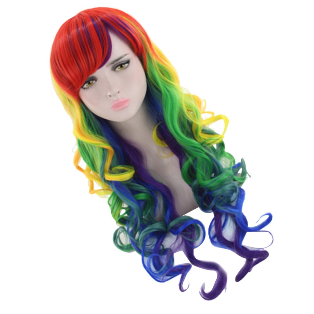 Gradient Color High Temperature Fiber Wig Wavy Curly Hair Wig for Cosplay Party