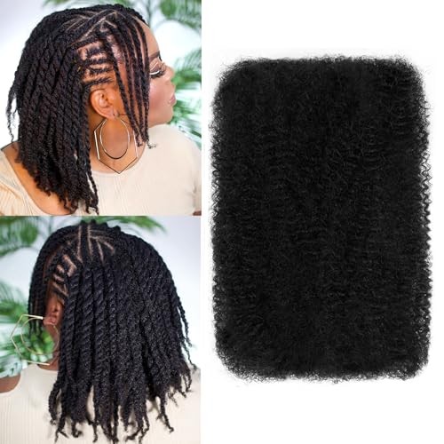 Spring Twist Hair Afro Kinkys Bulk Human Hair 10 Inch（1Pack） Natural Black