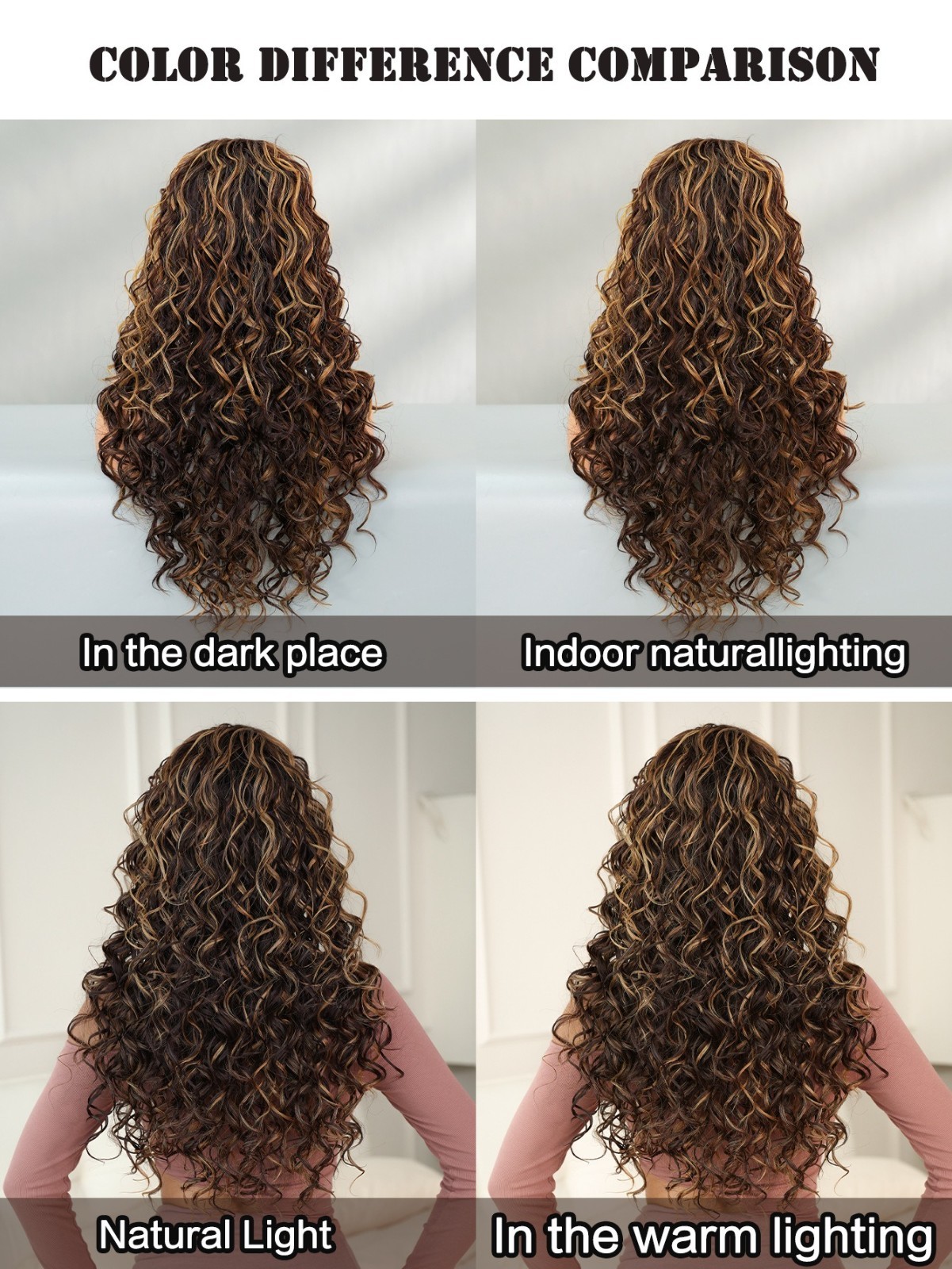 Brown Honey golden curly springy curly long hair with bangs synthetic fibers