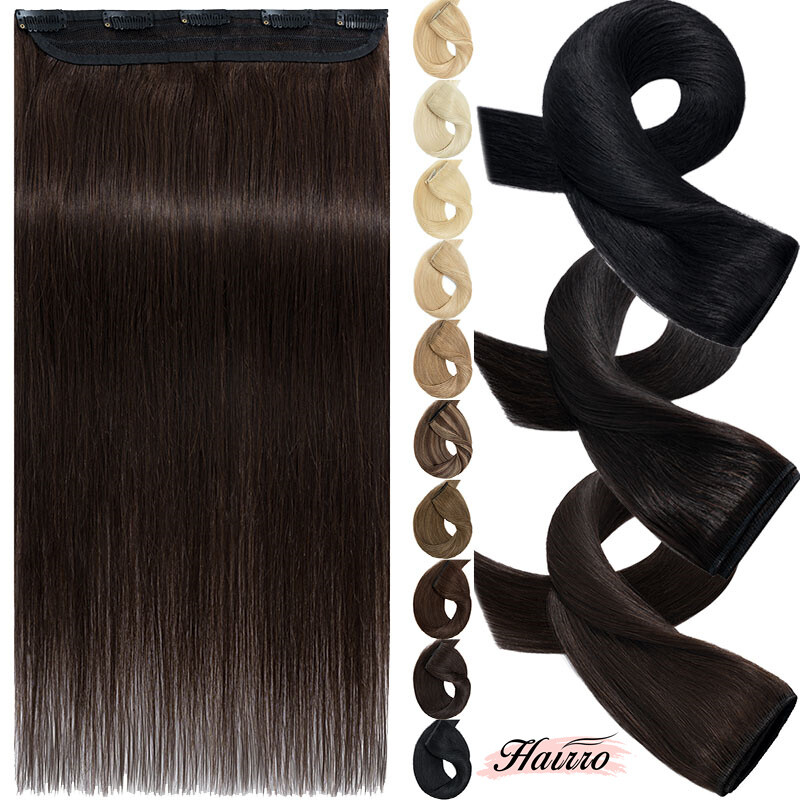 Clip In One Piece 100% Human Hair Extensins 3/4 Full Head Weft Hairpiece Brown