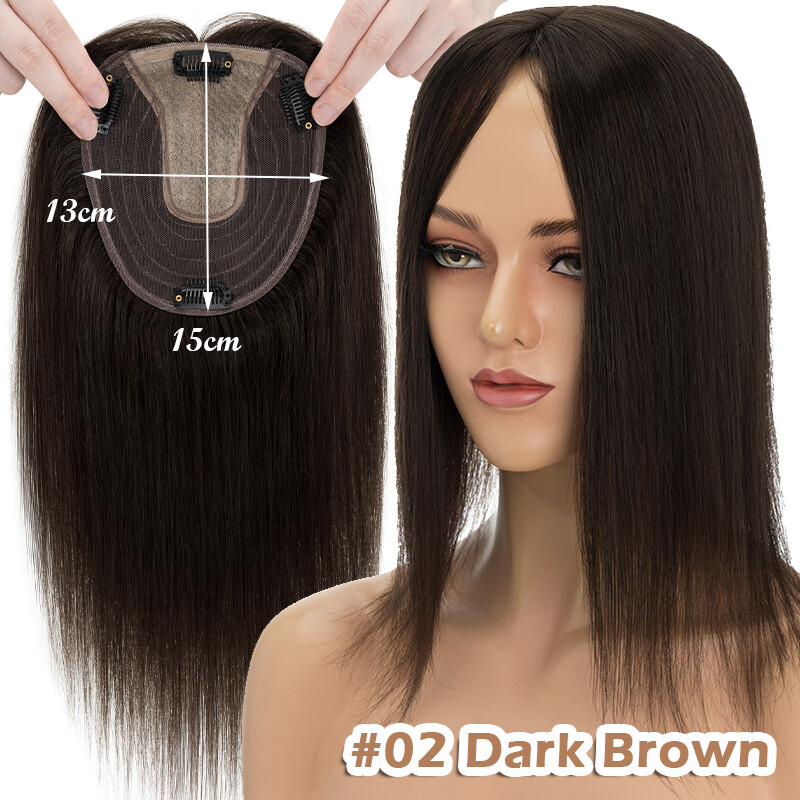 Clip In Top Silk Base Women’s Topper 100% Remy Human Hair Hairpiece 13*15cm
