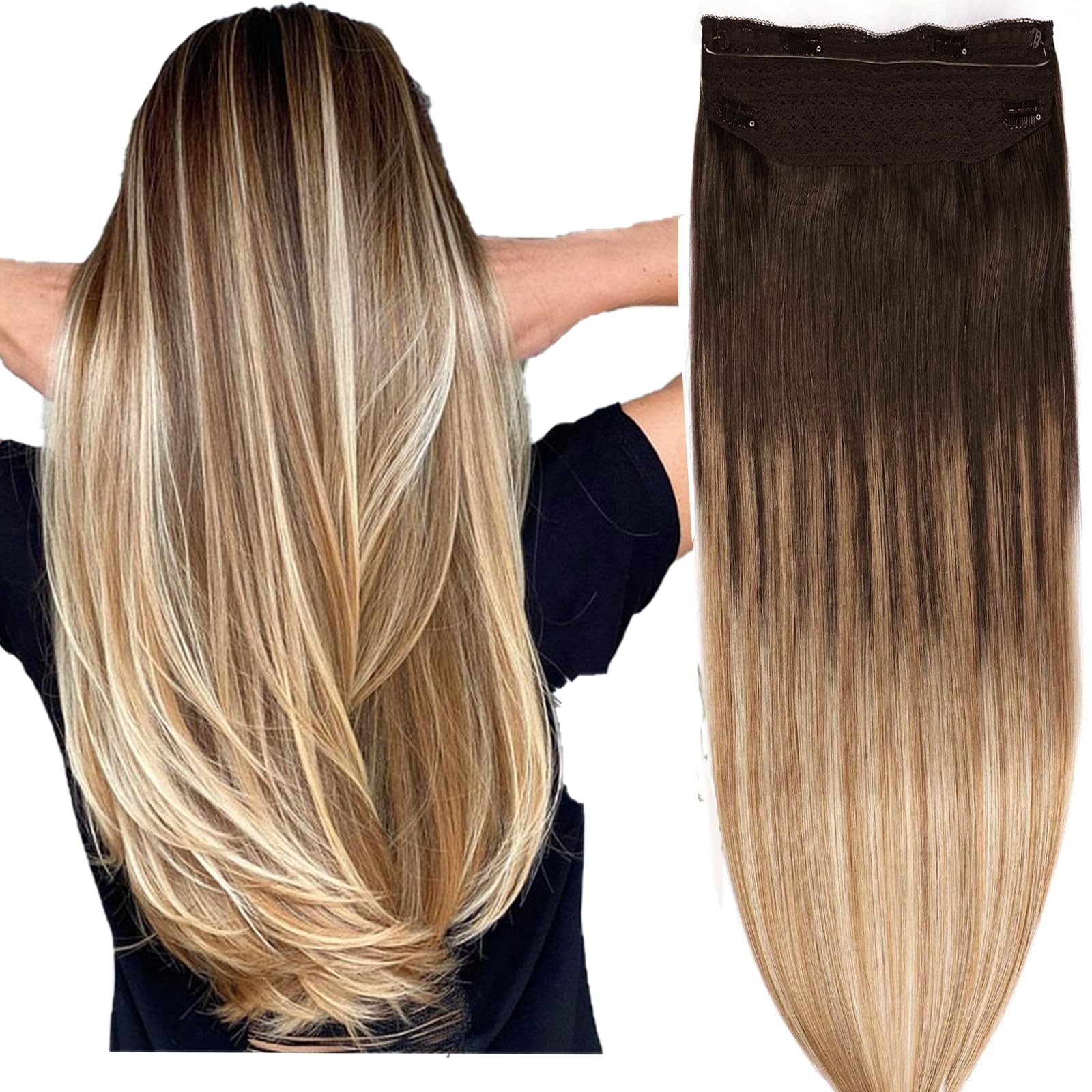 Halo Real Human Hair Extensions Invisible Transparent Wire Adjustable Secure