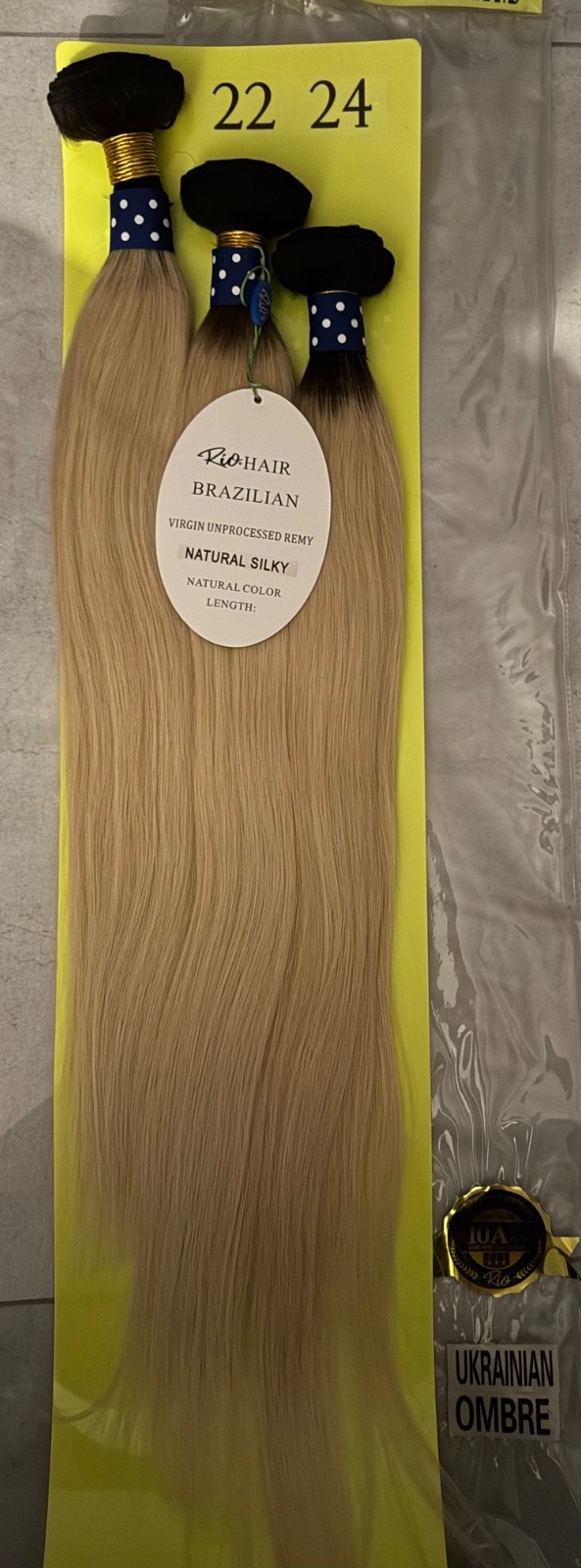 Rio 100% Virgin Remy Hair Ombre Color 20”22”24” T1B/613
