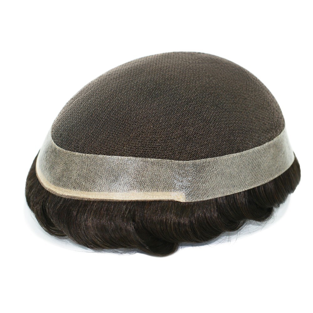 Toupee For Men Lace Indian Human Hair Replecement System Poly Coating Hairpieces