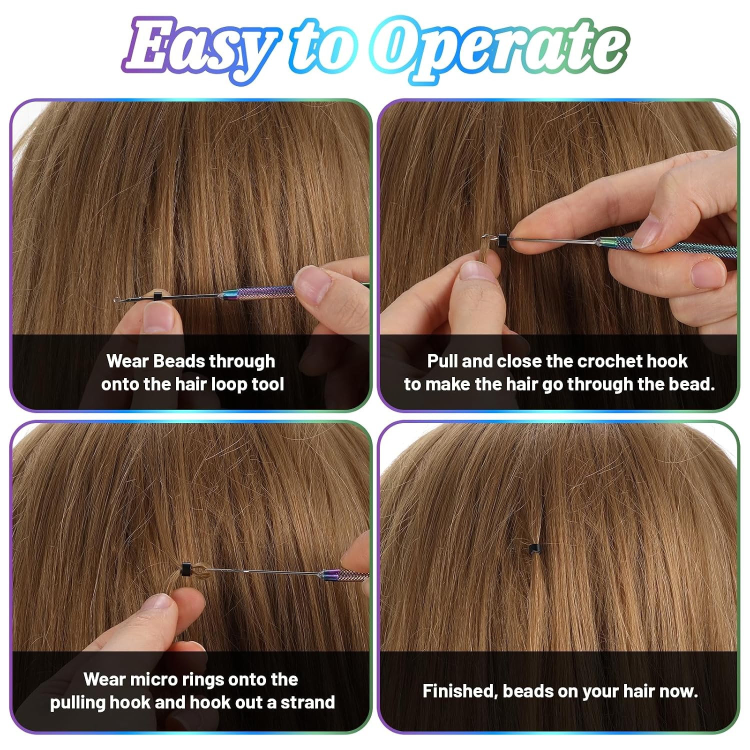 2Pcs Hair Extension Loop Tool Needle Threader,Stainless Steel Hair Tinsel Tool –