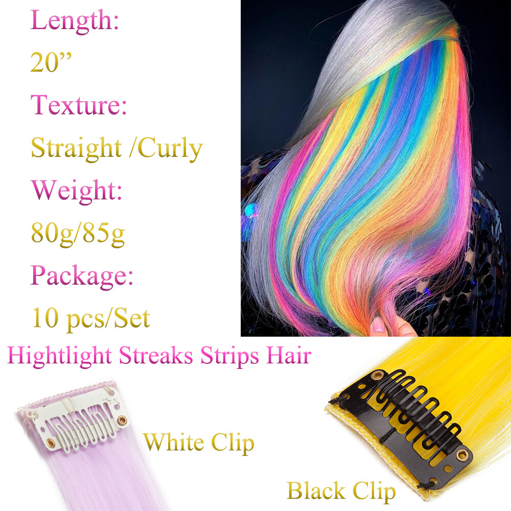 Hot Sale Color Hair Pieces Extensions Clip In Highlight Rainbow Streaks Party US