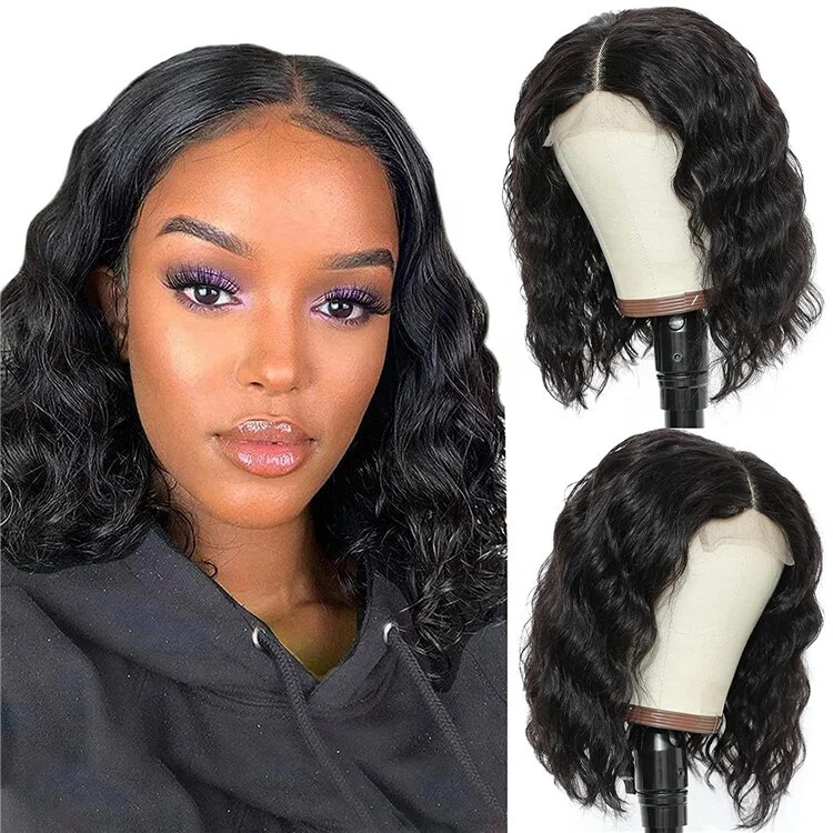 Short Bob Wig Lace Closure Curly Wave Deep Wave Lace Front Human Hair Wigs