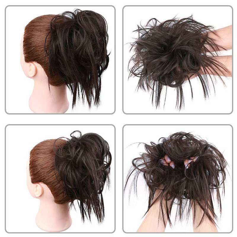 Realistic Chignon Scrunchie Messy Bun Tousled Hairpiece Elastic Band Synthetic