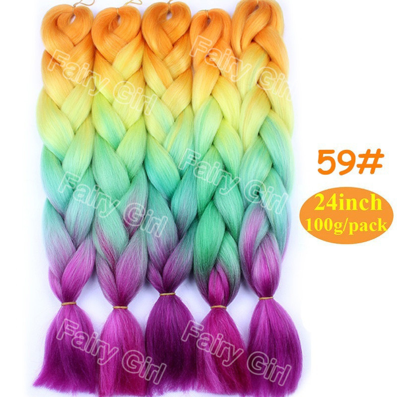 1pack 24” Crochet Hair Braiding Synthetic Hair Extensions 100g/pack 60 colors