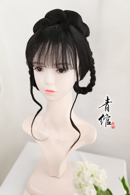 Chinese Style Hanfu Costume Cosplay Ancient Hair Whole Wig with Braid Bangs