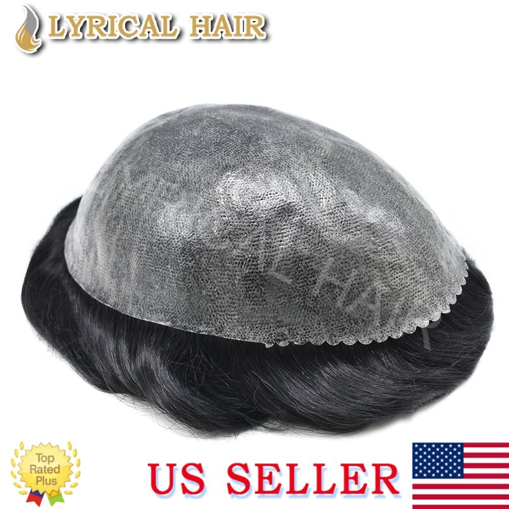 Mens Toupee Human Hair System All Colors Injected PU Durable Thin Skin Hairpiece
