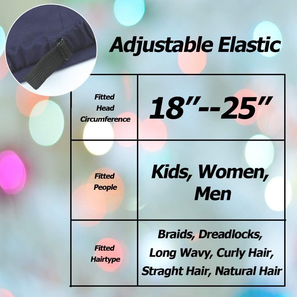 3 Size Satin Lined Sleep Caps for Braids,Dreadlocks Natural Curly Hair Adjust…