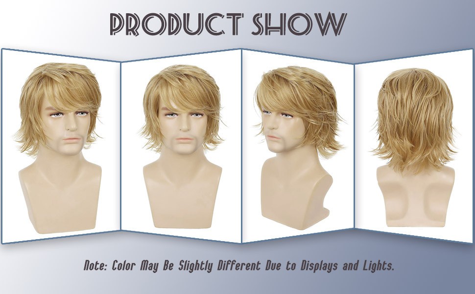 Sallcks Man Blonde Short Fluffy Layered Wig natural synthetic stage performance