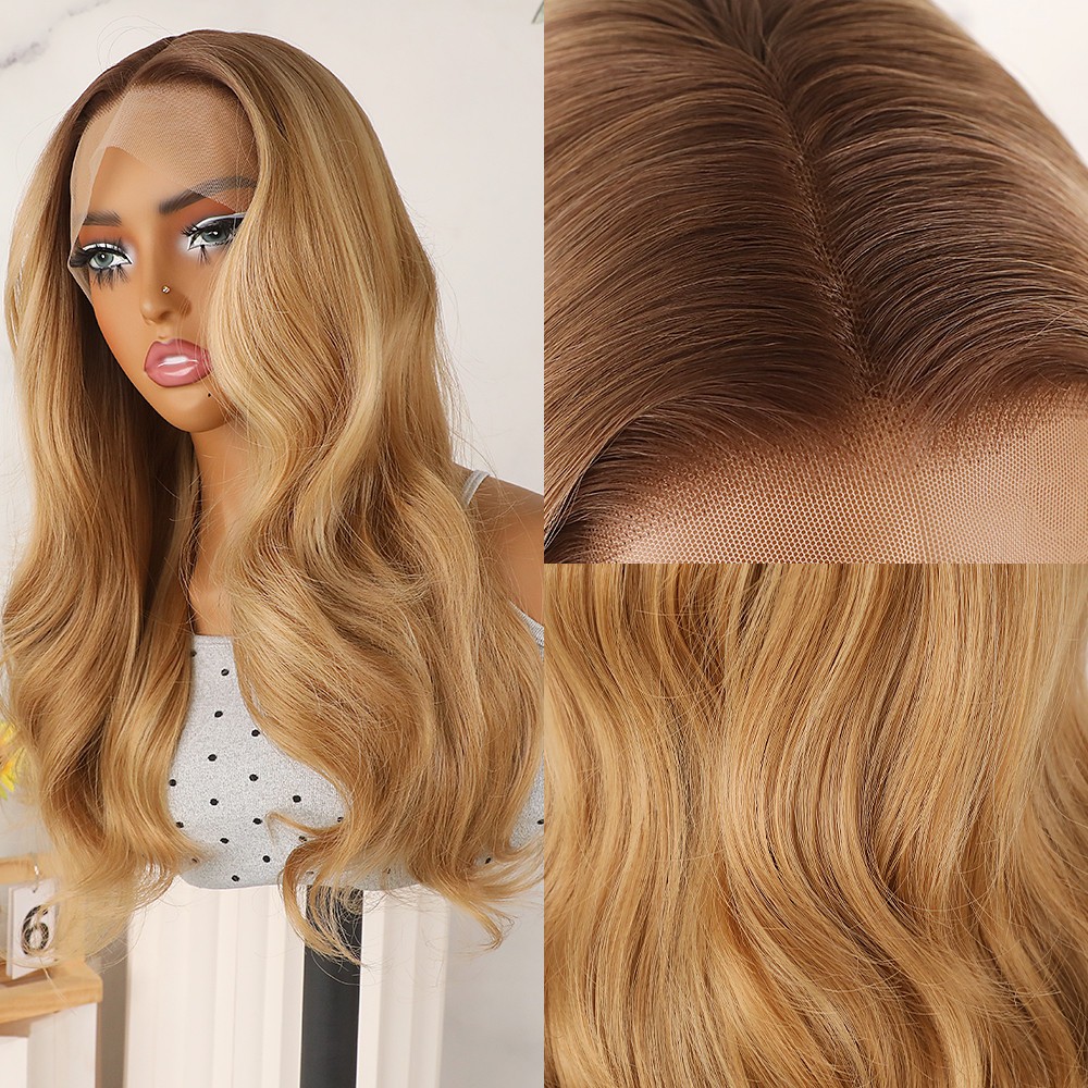 Ombre Brown Roots Blonde Lace Front Wigs Long Wavy Pre Plucked Natural Hairline
