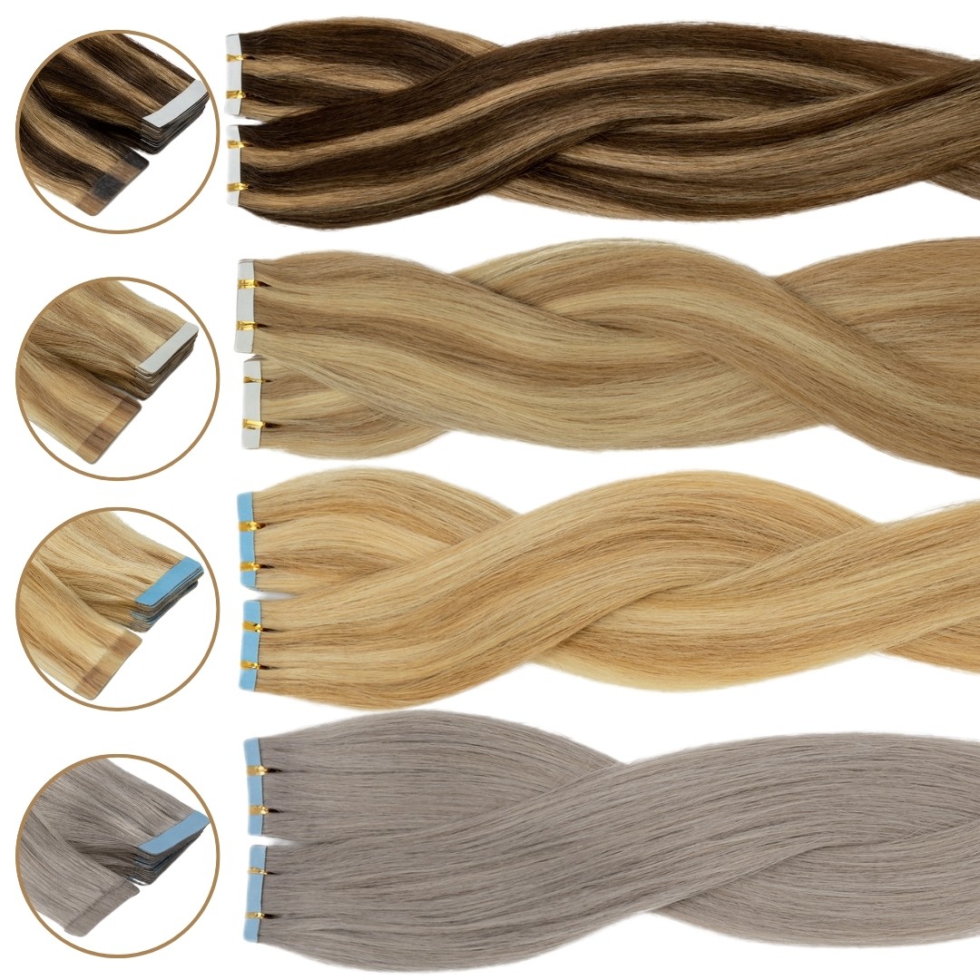 Thick 20pcs 40pcs 60pcs Tape In 100% Remy Real Human Hair Extensions Full Head S