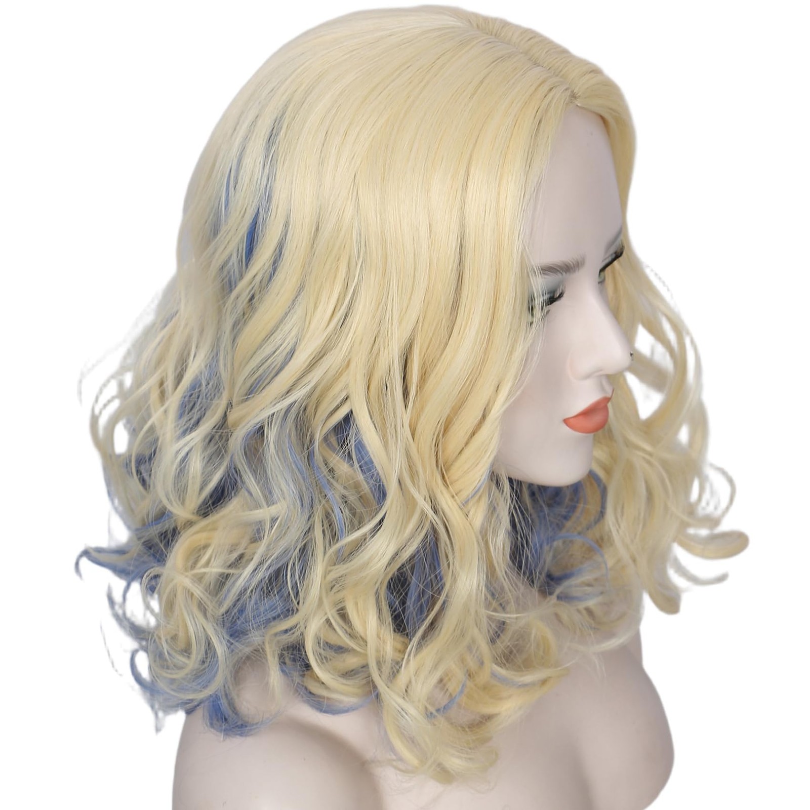 Long Blonde with Blue Curly Wig Costume Halloween Party Wigs Adult