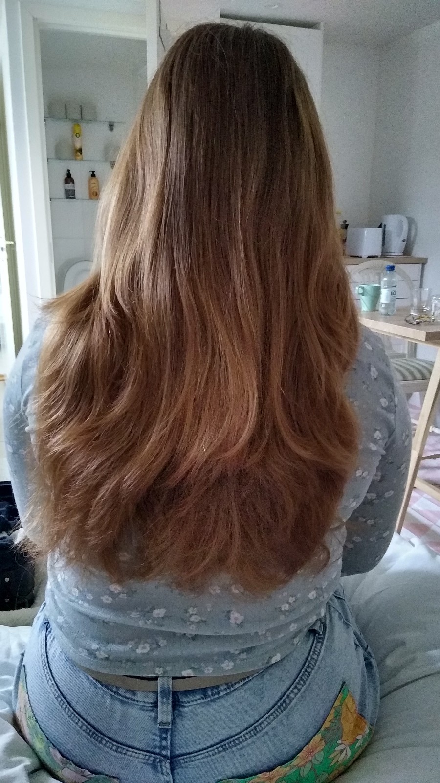 9 inches of thick blonde human hair