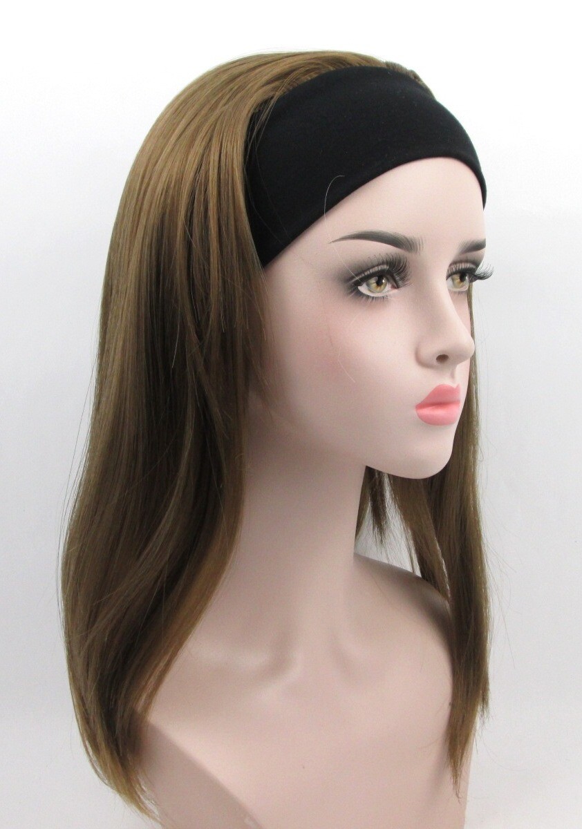 WOMENS 18″ LONG STRAIGHT HAIR LAYERED WIG HAIRPIECE W/ ELASTIC HEADBAND PATRICIA