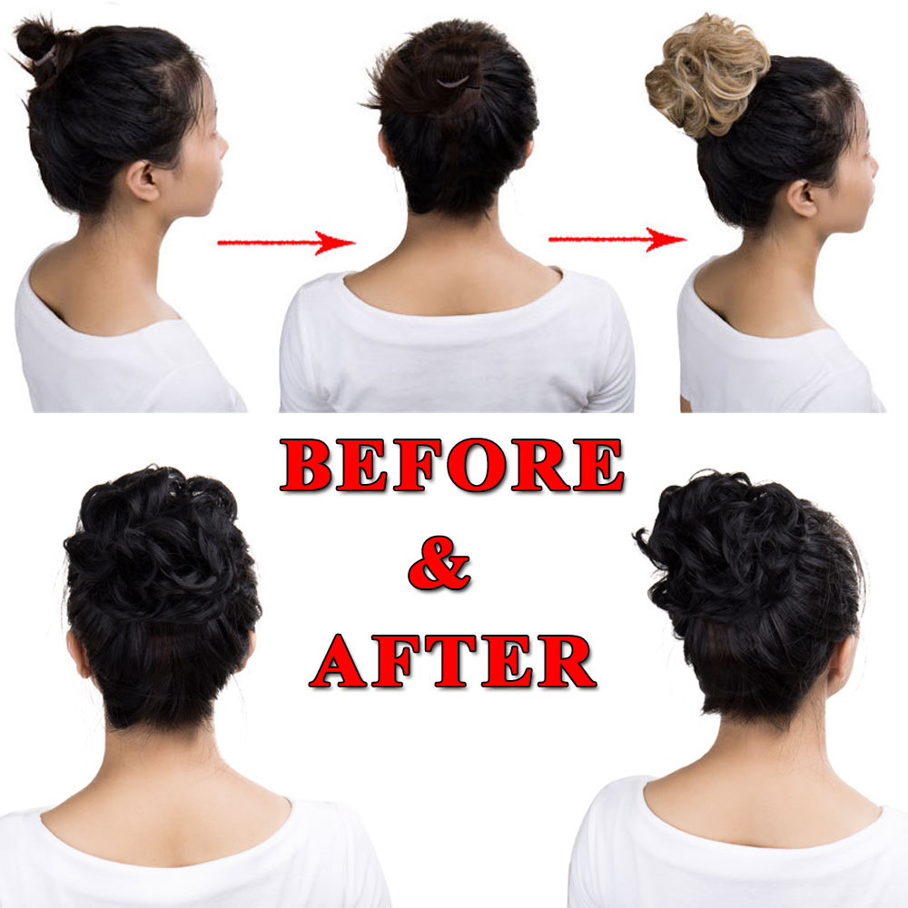 Real Natural Curly Messy Bun Hair Piece Scrunchie Hair Extensions Chignon Grey H