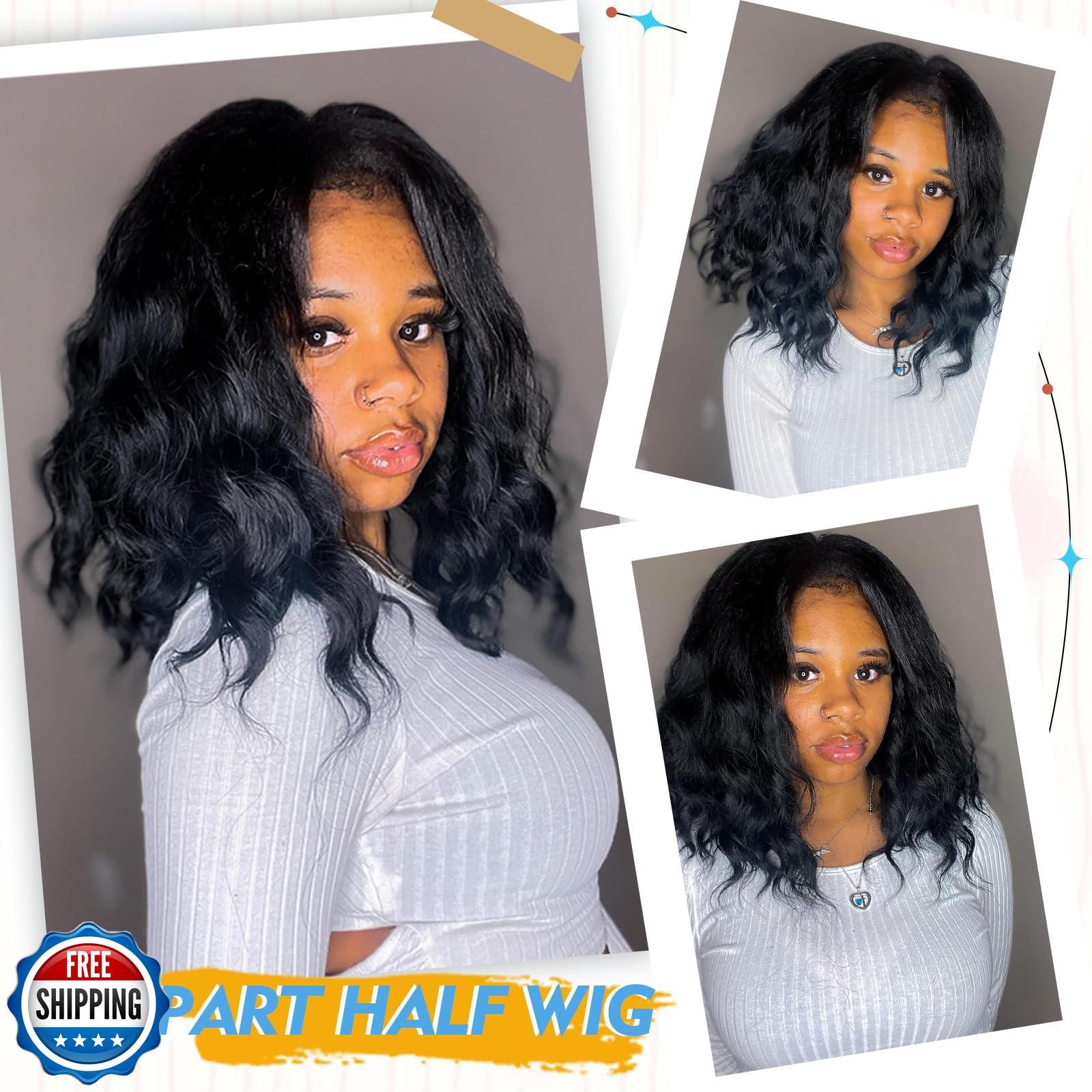 KRSI V Part Bob Wigs Short Black V U Part Wig No Sew in Glueless Clip in Hair