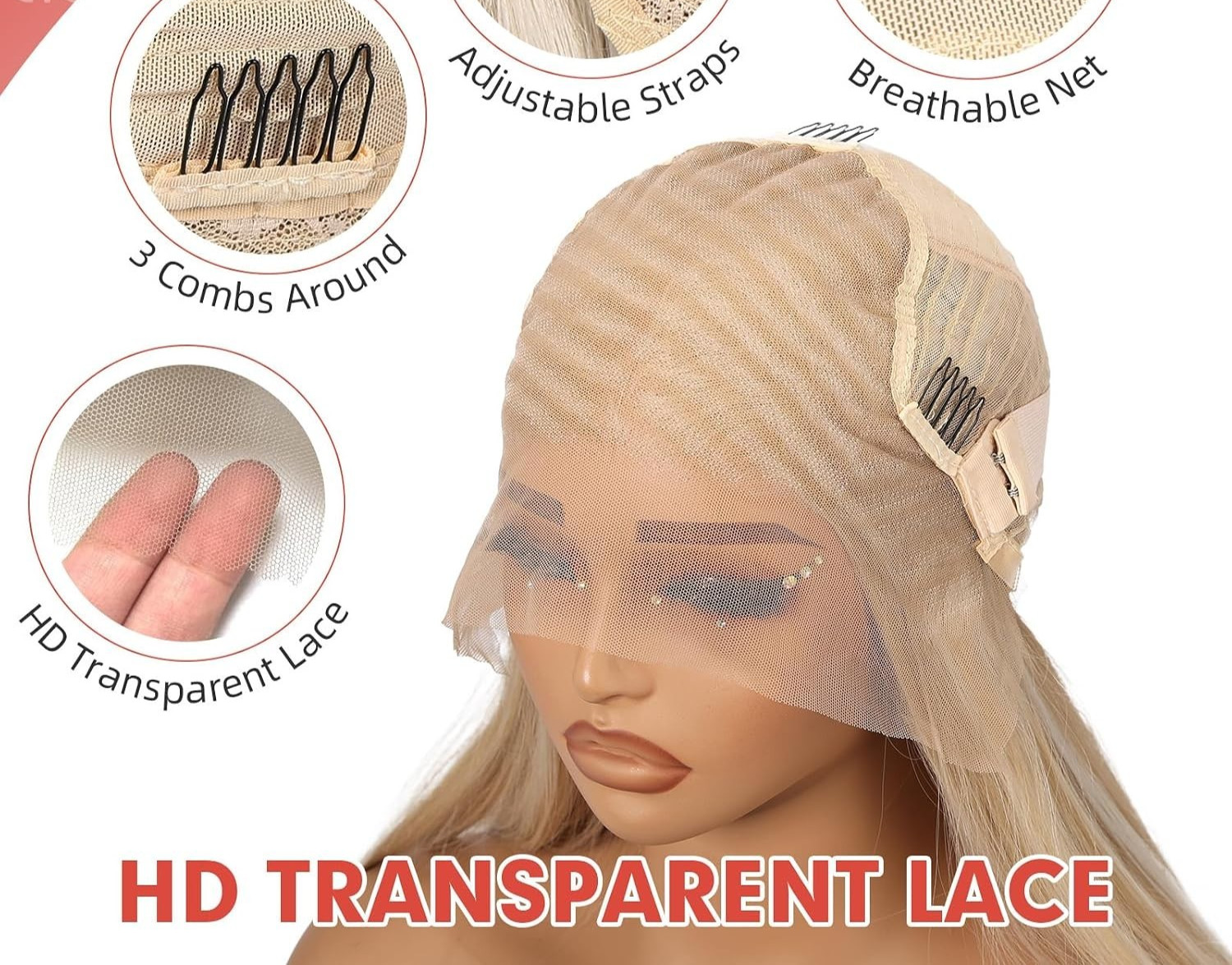 HD Blonde Lace Front Human Hair Blend Straight Wigs